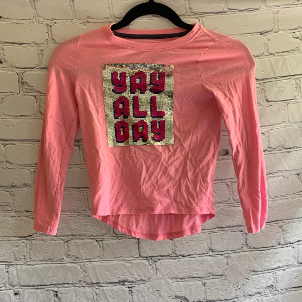 5/$20 Kids Girls Cat & Jack Pink Long sleeve Shirt With Sequins Size S 6/6x